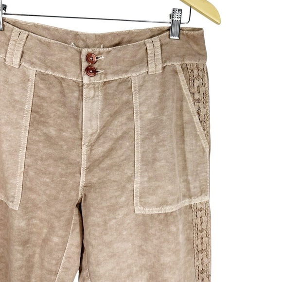 SUNDANCE Organia Lace Tan Linen Blend Rollup Pants - Picture 3 of 8